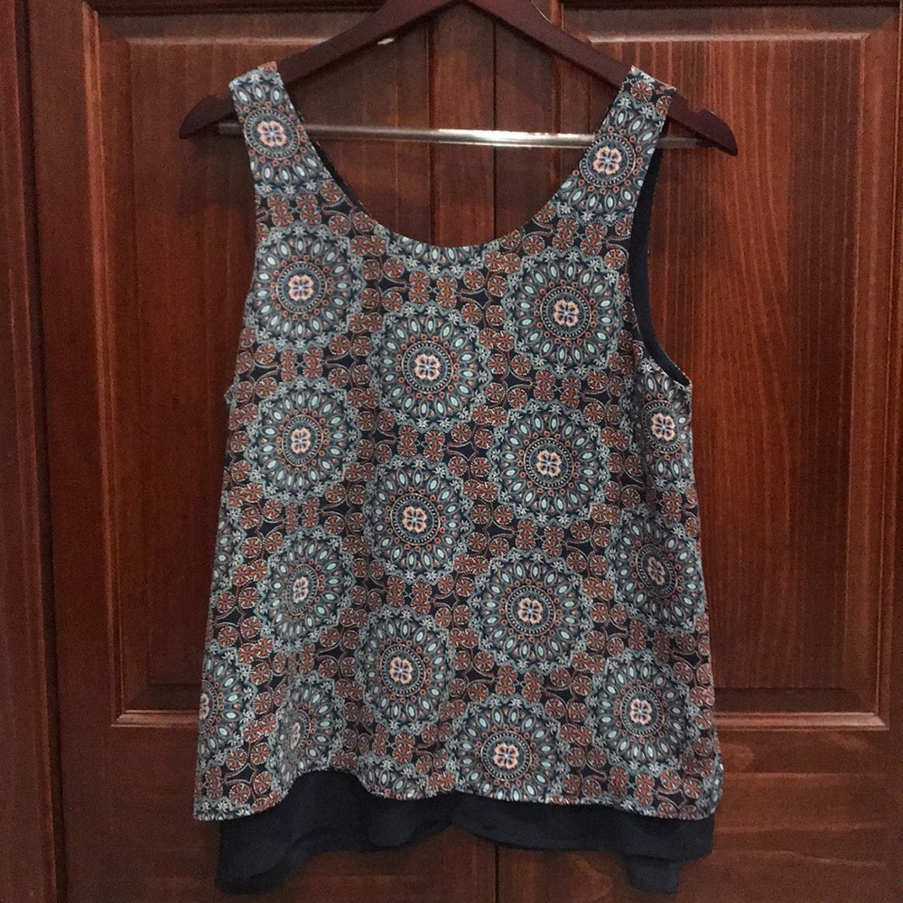 Navy Blue Patterned Tank Top